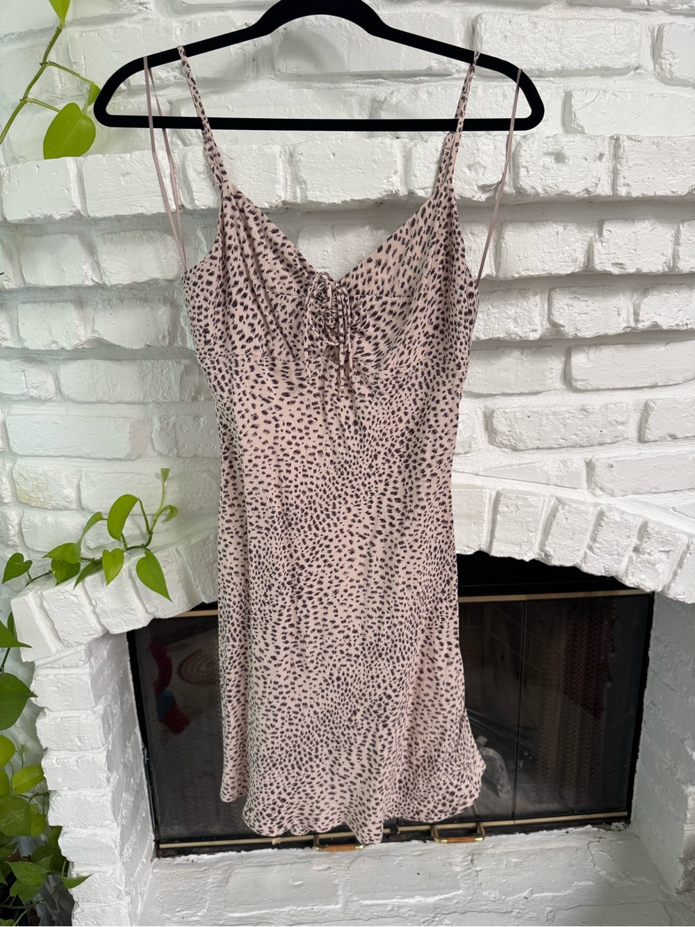 Spotted Blush Slip Mini Dress with Tie Front
